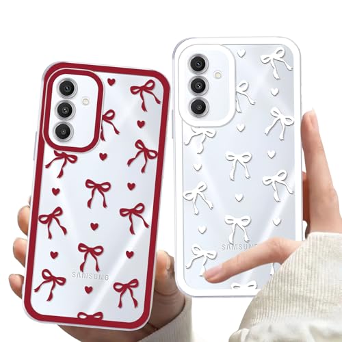 Zrutru Schutzhülle für Samsung Galaxy A16 5G mit niedlicher Schleife, transparent, 17 cm (6,7 Zoll), rot-weiße Schleife, Herz, ästhetisch, stilvolle Schutzhülle für Damen und Mädchen, weich, stoßfest von Zrutru