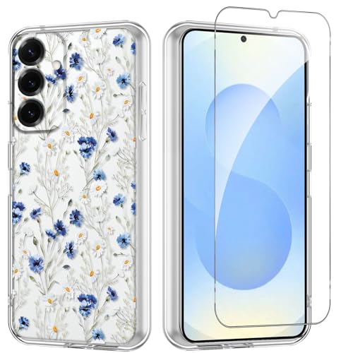 Zrutru Schutzhülle für Samsung Galaxy S25 mit süßem Blumenmuster, mit Displayschutzfolie, ästhetisches weißes Wildblumenmuster, elegante Designs, schmale Passform, kratzfeste Handyhülle für Mädchen Zrutru Schutzhülle für Samsung Galaxy S25 mit süßem Blumenmuster, mit Displayschutzfolie, ästhetisches weißes Wildblumenmuster, elegante Designs, schmale Passform, kratzfeste Handyhülle für Mädchen von Zrutru
