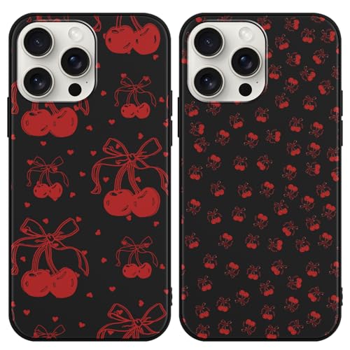 Zrutru Schutzhülle für TCL 40 XL/Lively Jitterbug Smart 4 17,1 cm (6,7 Zoll), süßes Kawaii-Kirschschleifenmuster, ästhetisches Design, schwarze TPU-Schutzhülle für Mädchen und Frauen, 2 Stück von Zrutru