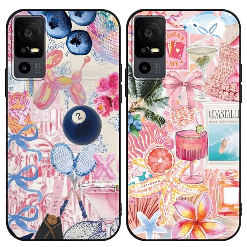 Zrutru Schutzhülle für TCL 40 XL/Lively Jitterbug Smart 4 17,1 cm (6,7 Zoll) Cartoon-Collage, niedliches Kawaii-Schleife, florales Strand-Ozean-Muster, ästhetisches Design, Stoßstangen-Schutzhülle für von Zrutru