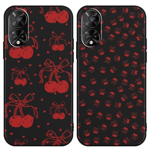 Zrutru Schutzhülle für TCL 50 XE 5G 16,7 cm (6,5 Zoll), süßes Kawaii-Kirschschleifenmuster, ästhetisches Design, schwarze TPU-Schutzhülle für Mädchen und Frauen, 2 Stück von Zrutru