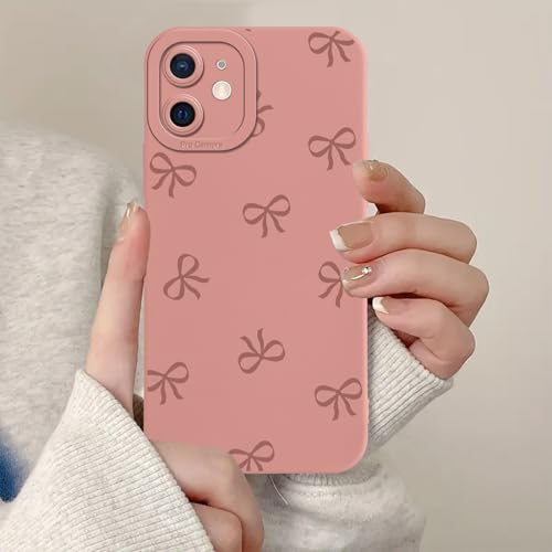 Zrutru Schutzhülle für iPhone 12 (6,1 Zoll), Rosa mit Schleife und Schleifenmuster, ästhetische Handy-Funda für Damen und Mädchen, trendig, hübsch, stoßfest, Rosa von Zrutru