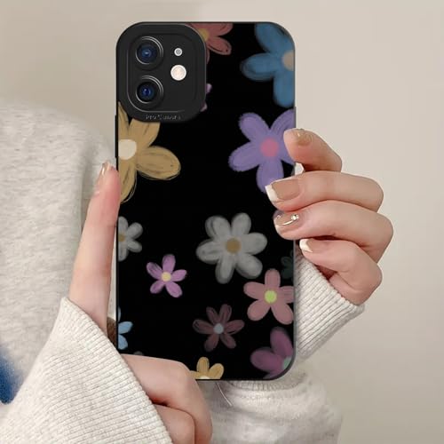 Zrutru Schutzhülle für iPhone 12 (6,1 Zoll) für iPhone 12, 15,5 cm (6,1 Zoll), mit niedlichem Blumenmuster, Schwarz von Zrutru