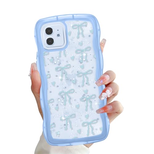 Zrutru Schutzhülle für iPhone 12 mit niedlicher Schleife, 15,5 cm (6,1 Zoll), Kawaii-Bänder, glitzernde Wellen, mädchenhaftes Herz, funkelnde Sterne, transparent, weich, stoßfest, Schutz für iPhone 12 von Zrutru