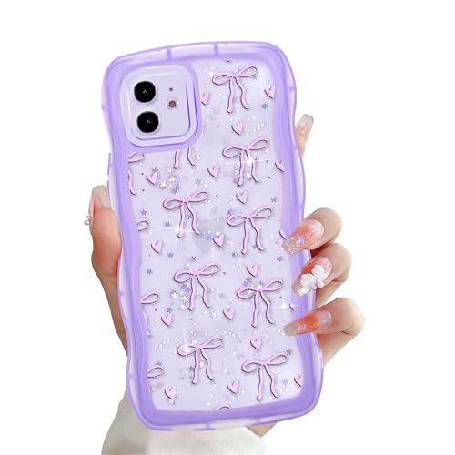 Zrutru Schutzhülle für iPhone 12 mit niedlicher Schleife, 15,5 cm (6,1 Zoll), Kawaii-Bänder, glitzernde Wellen, mädchenhaftes Herz, funkelnde Sterne, transparent, weich, stoßfest, Schutz für iPhone 12 von Zrutru
