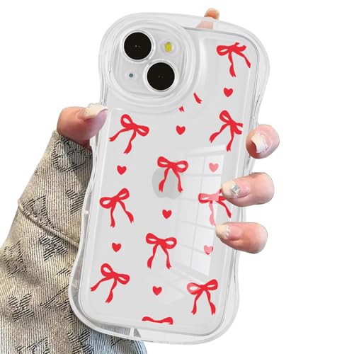 Zrutru Schutzhülle für iPhone 14, Motiv: rote Schleife, süßes Kawaii-Schleifen-Design, klares Funda, weiches TPU, stoßfeste Schutzhülle für iPhone 14, 15,5 cm (6,1 Zoll) von Zrutru