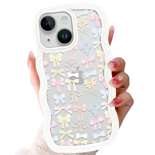 Zrutru Schutzhülle für iPhone 14 / iPhone 13, 15,5 cm (6,1 Zoll), gemusterte Schleife, gewellt, transparent, weich, stoßfest, für iPhone 14, Weiß von Zrutru