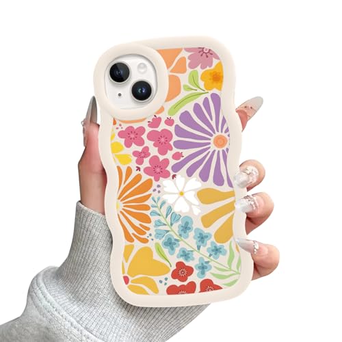 Zrutru Schutzhülle für iPhone 14 / iPhone 13, Motiv: Wellenmuster, buntes Gemälde, Blumendruck, gewellter Rahmen, Kawaii, schönes Blumen-Funda für Mädchen und Frauen, weiche TPU-Hülle für iPhone 14 Zrutru Schutzhülle für iPhone 14 / iPhone 13, Motiv: Wellenmuster, buntes Gemälde, Blumendruck, gewellter Rahmen, Kawaii, schönes Blumen-Funda für Mädchen und Frauen, weiche TPU-Hülle für iPhone 14 von Zrutru