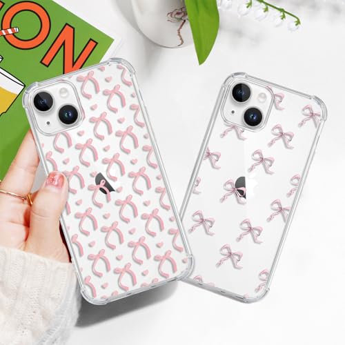 Zrutru Schutzhülle für iPhone 14 / iPhone 13 mit niedlicher Schleife, 15,5 cm (6,1 Zoll), hübsche Schleife, ästhetisch, herzförmig, transparent, weiche vier Ecken, stoßfestes Design, Funda für iPhone von Zrutru