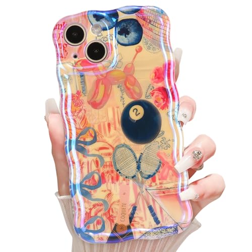 Zrutru Schutzhülle für iPhone 14 mit Collage-Schleife, 15,5 cm (6,1 Zoll), ästhetische, adrette Blume, Strand-Sommer, glänzend, gewellt, weich, stoßfest, Funda für iPhone 14 von Zrutru