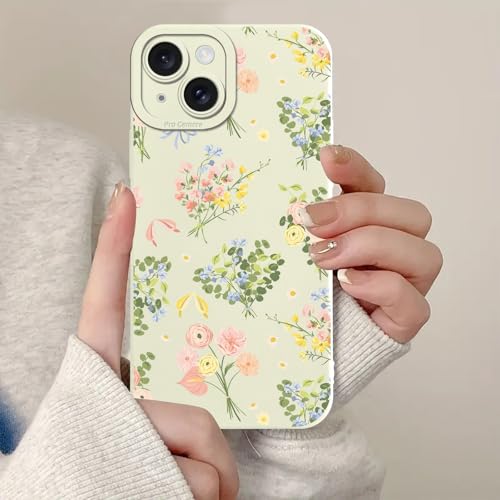 Zrutru Schutzhülle für iPhone 15, ästhetische Blume, hübsches mädchenhaftes Blumenmuster, stoßfeste TPU-Schutzhülle für iPhone 15, 15,5 cm (6,1 Zoll), für Mädchen und Frauen von Zrutru
