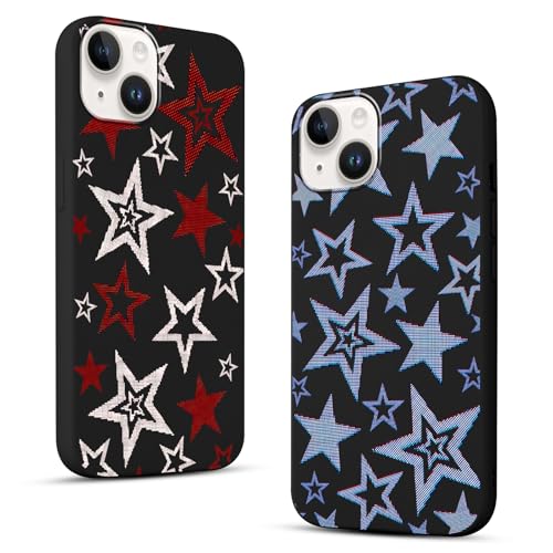 Zrutru Schutzhülle für iPhone 16 15,5 cm (6,1 Zoll), coole ästhetische Y2K-Hüllen mit blauem Sternen-Design, für Damen, Mädchen, Teenager, schwarzes Silikon, stoßfest, Funda für iPhone 16, 2 Stück von Zrutru