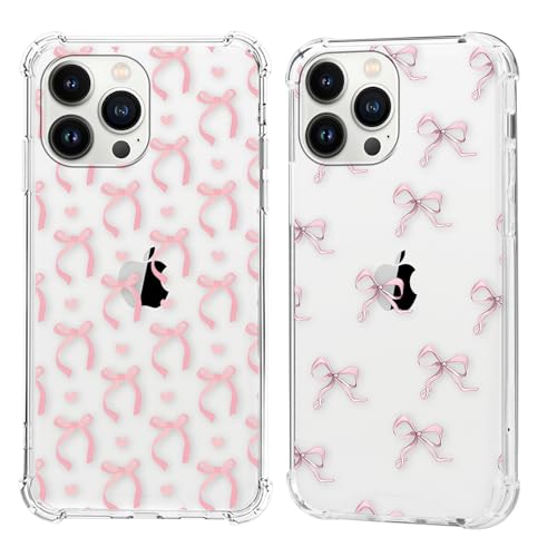 Zrutru Schutzhülle für iPhone 16 Pro Max 17,5 cm (6,9 Zoll), hübsche Schleife, ästhetisch, herzförmig, transparent, weiche vier Ecken, stoßfestes Design, Funda für iPhone 16 Pro Max, 2 Stück von Zrutru