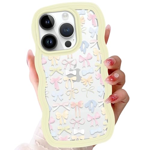 Zrutru Schutzhülle für iPhone 16 Pro mit niedlicher Schleife, 16 cm (6,3 Zoll), ästhetische Kawaii-Schleife, gewellt, transparent, weich, stoßfest, für iPhone 16 Pro, Gelb von Zrutru