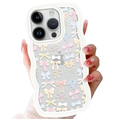Zrutru Schutzhülle für iPhone 16 Pro mit niedlicher Schleife, 16 cm (6,3 Zoll), mädchenhafte Farbbandhüllen, ästhetisch, gelockt, gewellt, transparent, weich, stoßfest, für iPhone 16 Pro, Weiß von Zrutru