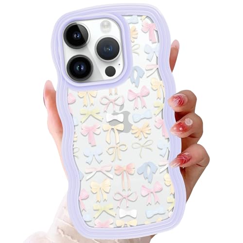 Zrutru Schutzhülle für iPhone 16 Pro mit niedlicher Schleife, 16 cm (6,3 Zoll), mädchenhafte Schleife, gewellt, transparent, dünn, stoßfest, weich, Schutzhülle für iPhone 16 Pro, Lila von Zrutru
