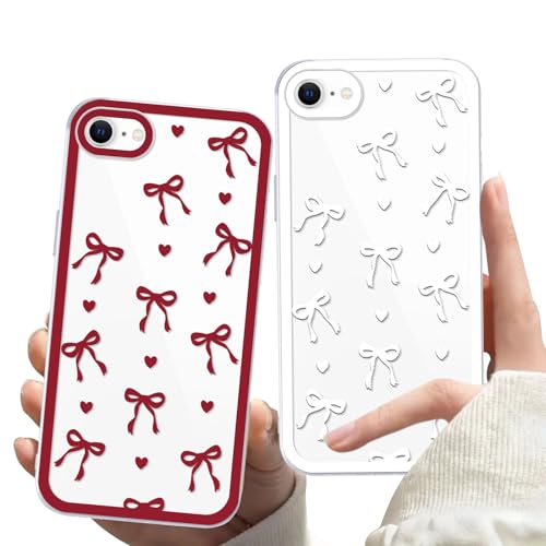 Zrutru Schutzhülle für iPhone SE 2022/SE 2020/8/7, transparent, 11,9 cm (4,7 Zoll), rot-weiße Schleife, Herz, ästhetisch, stilvoll, weich, stoßfest, Linsenschutz, 2 Stück von Zrutru