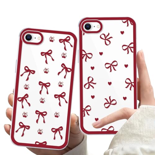 Zrutru Schutzhülle für iPhone SE 2022/SE 2020/8/7 11,9 cm (4,7 Zoll), ästhetische Schleife, Kawaii-Liebesherz, trendiges Design, stilvoll, transparent, stoßfest, 2 Stück von Zrutru