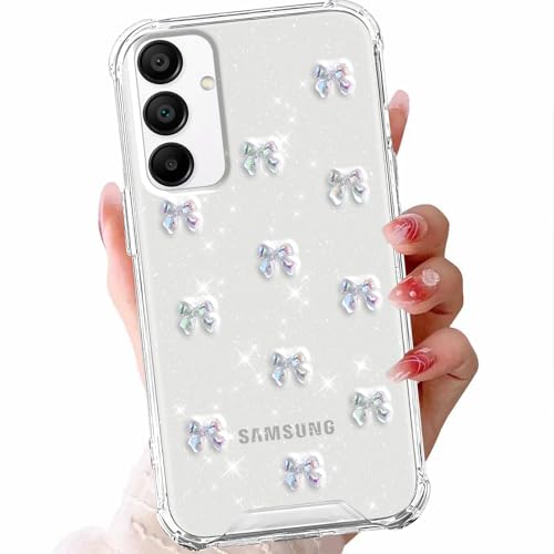 Zrutru Schutzhülle mit Schleife für Samsung Galaxy A36 16,9 cm (6,7 Zoll), niedlich, glitzernd, Laser, 3D-Schleife, mädchenhaft, ästhetisch, stilvoll, für Mädchen und Frauen, funkelnd, klar, weich von Zrutru