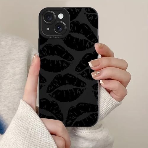 Zrutru Schwarze Schutzhülle für iPhone 15, süßes Lippenmuster, ästhetischer Lippenstift, Küsse, Blüten, Silikon-Schutzhülle für Damen, Mädchen, Männer, schwarze Lippen Zrutru Schwarze Schutzhülle für iPhone 15, süßes Lippenmuster, ästhetischer Lippenstift, Küsse, Blüten, Silikon-Schutzhülle für Damen, Mädchen, Männer, schwarze Lippen von Zrutru