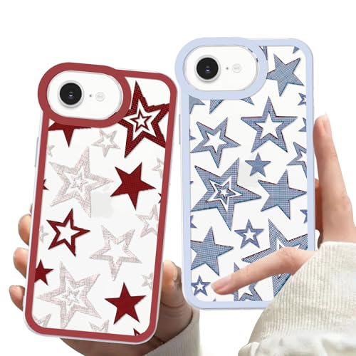 Zrutru Y2K Star-Handyhülle für iPhone 16e 15,5 cm (6,1 Zoll), niedliche coole Sternenhüllen, ästhetisches Y3K-Trend-Design, transparent, kratzfest, stoßfest, Schutzhülle für iPhone 16e, 2 Stück von Zrutru