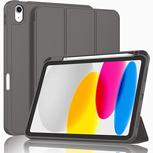 ZryXal Schutzhülle für iPad 10. Generation, 27,9 cm (10,9 Zoll) 2022 mit Stifthalter, Smart iPad Hülle mit weicher TPU-Rückseite [Unterstützung Auto Wake/Sleep] (Space Gray) von ZryXal