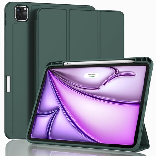 ZryXal Schutzhülle für iPad Air M3 2025/M2 2024 mit Stifthalter, dreifach faltbarer Ständer, weiche TPU-Rückseite, automatische Wake-/Sleep-Funktion (Mitternachtsgrün) von ZryXal