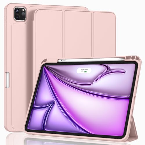 ZryXal iPad Air 13 Zoll Hülle M2 2024 mit Stifthalter, Smart-iPad-Hülle [unterstützt Pencil Pro und Pencil (USB-C)], unterstützt Touch-ID und automatische Wake/Sleep-Funktion (Rose Pink) von ZryXal