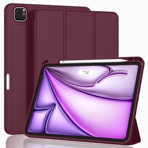 ZryXal Schutzhülle für iPad Air 13 Zoll M3 2025/M2 2024 mit Stifthalter, dreifach faltbarer Ständer, Smart Case mit weicher TPU-Rückseite, automatische Wake/Sleep-Funktion (Wein) von ZryXal