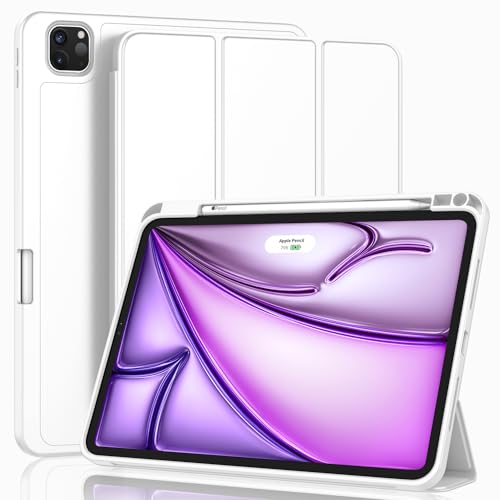 ZryXal Schutzhülle für iPad Air M3 2025/M2 2024 mit Stifthalter, dreifach faltbarer Ständer, intelligente Hülle mit weicher TPU-Rückseite, automatische Wake-/Sleep-Funktion (weiß) von ZryXal