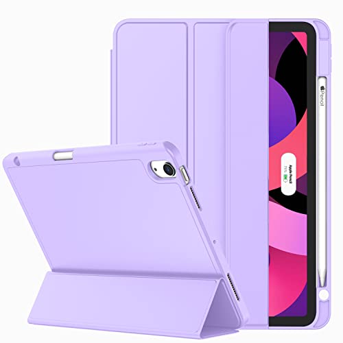 ZryXal iPad Air Hülle 5. Generation/4. Generation 2022/2020 10,9 Zoll Smart iPad Hülle [Unterstützung Touch ID und Auto Wake/Sleep] mit Auto 2. Generation Pencil Charging (New Clove Purple) von ZryXal