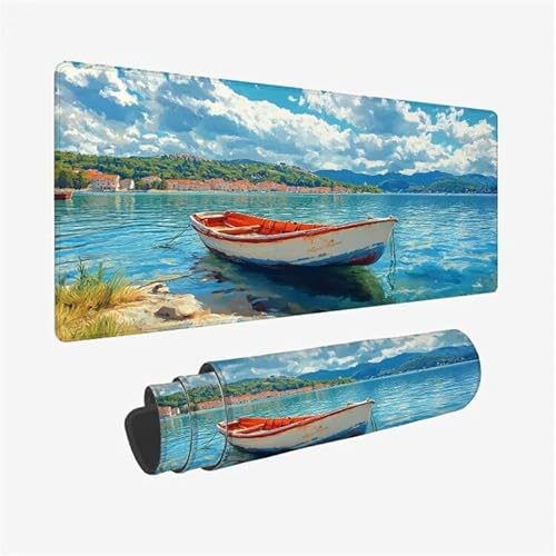 Mauspad Boot Schreibtischunterlage Landschaft Mousepad XXL 1200x600X0.3MM, Wetterfest Mauspad Gaming Zubehör mit Rutschfeste Gummibasis, Mouse Pad Schreibtisch Zubehör für Office Deko, Model-8379 von Zsoxooll