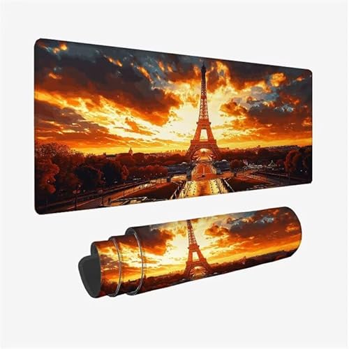 Mauspad Eiffelturm Schreibtischunterlage Sonnenuntergang Mousepad XXL 800x400X0.3MM, Wetterfest Mauspad Gaming mit Rutschfeste Gummibasis, Mouse Pad Schreibtisch Zubehör für Office Deko, Model-8496 von Zsoxooll