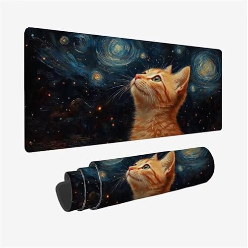 Mauspad Katze Schreibtischunterlage Sternenhimmel Mousepad XXL 1000x500X0.3MM, Wetterfest Mauspad Gaming Zubehör mit Rutschfeste Gummibasis, Mouse Pad Schreibtisch Zubehör für Office Deko, Model-8978 von Zsoxooll