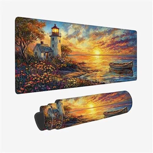 Mauspad Leuchtturm Schreibtischunterlage Boot Mousepad XXL 1000x500X0.3MM, Wetterfest Mauspad Gaming Zubehör mit Rutschfeste Gummibasis, Mouse Pad Schreibtisch Zubehör für Office Deko, Model-9098 Mauspad Leuchtturm Schreibtischunterlage Boot Mousepad XXL 1000x500X0.3MM, Wetterfest Mauspad Gaming Zubehör mit Rutschfeste Gummibasis, Mouse Pad Schreibtisch Zubehör für Office Deko, Model-9098 von Zsoxooll
