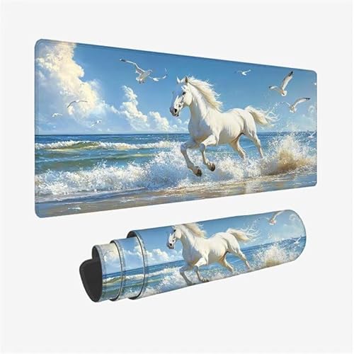Mauspad Pferd Schreibtischunterlage Strand Mousepad XXL 900x400X0.3MM, Wetterfest Mauspad Gaming Zubehör mit Rutschfeste Gummibasis, Mouse Pad Schreibtisch Zubehör für Office Deko Gifts, Model-8437 von Zsoxooll