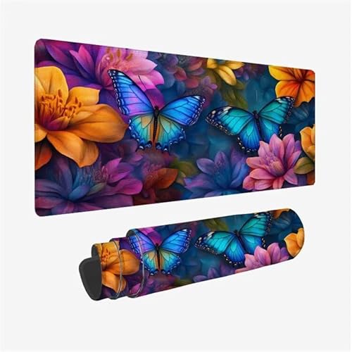 Mauspad Schmetterling Schreibtischunterlage Blume Mousepad XXL 900x400X0.3MM, Wetterfest Mauspad Gaming Zubehör mit Rutschfeste Gummibasis, Mouse Pad Schreibtisch Zubehör für Office Deko, Model-9997 von Zsoxooll