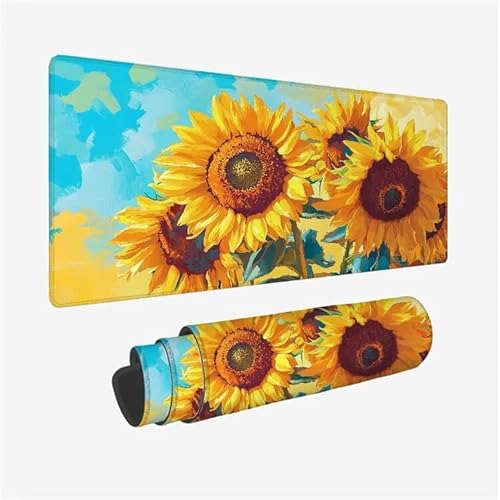 Mauspad Sonnenblume Schreibtischunterlage Gelb Mousepad XXL 900x400X0.3MM, Wetterfest Mauspad Gaming Zubehör mit Rutschfeste Gummibasis, Mouse Pad Schreibtisch Zubehör für Office Deko, Model-9697 von Zsoxooll