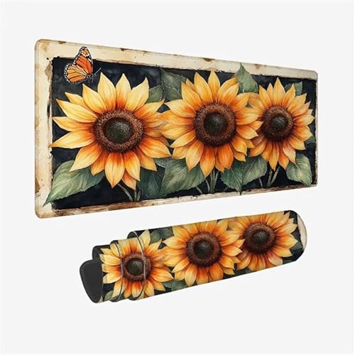Mauspad Sonnenblume Schreibtischunterlage Schmetterling Mousepad XXL 900x400X0.3MM, Wetterfest Mauspad Gaming mit Rutschfeste Gummibasis, Mouse Pad Schreibtisch Zubehör für Office Deko, Model-9757 von Zsoxooll