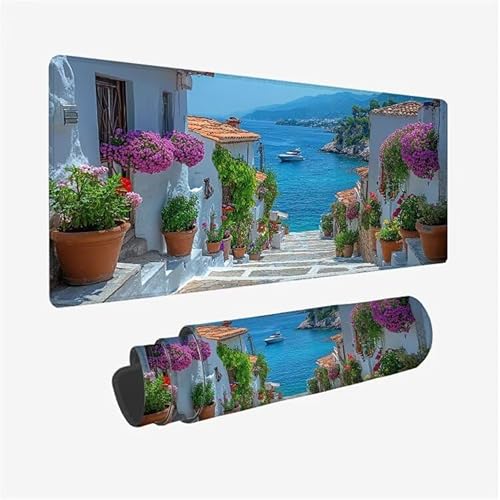 Mauspad Stadt Schreibtischunterlage Boot Mousepad XXL 800x400X0.3MM, Wetterfest Mauspad Gaming Zubehör mit Rutschfeste Gummibasis, Mouse Pad Schreibtisch Zubehör für Home Office Deko Gifts, Model-9456 von Zsoxooll