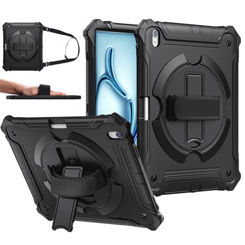 ZtotopCases für iPad Air 11 Zoll Hülle 2024(M2), iPad Air 6. Generation Hülle, Stoßfeste iPad Air 5./4. Generation Hülle 10,9 Zoll mit 360° Drehbarem Ständer, Hand-/Schultergurt, Schwarz von ZtotopCases