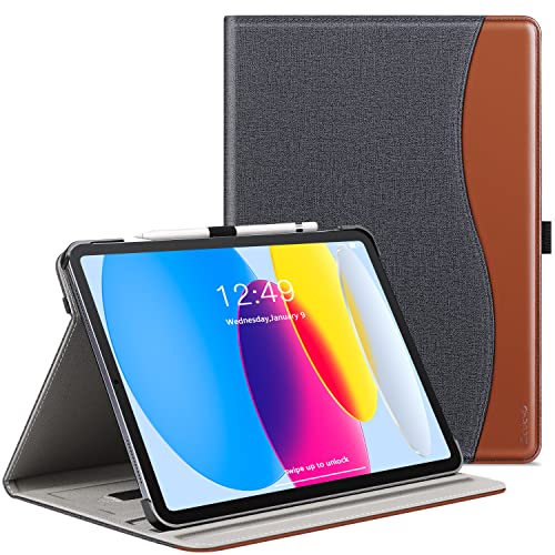 ZtotopCases Hülle für iPad 10 Generation, 10,9-Zoll 2022 Modell,Fortschrittliche Leder Business Handyhülle,mit automatischer Aufwachen-/Schlaffunktion,Mit Multiwinkel und Stifthalter,Demin schwarz von ZtotopCases