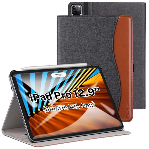 ZtotopCases Hülle für iPad Pro 12.9 2022/2021/2020 (6./5./4.Generation), Premium Leder Leichte Geschäfts Cover mit Automatisches Ruhen/Wecken für iPad 12,9 Zoll Tablette, Denim Schwarz von ZtotopCases