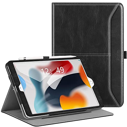 Ztotops für iPad 9/8/7 Generation Hülle, Premium Leder Geschäftshülle mit Ständer,Kartensteckplatz, Auto Schlaf/Aufwach Funktion für iPad 10,2 Zoll 2021/2020/2019, Schwarz von Ztotops