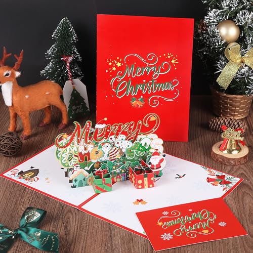 Pop-up-Karten aus Papier, Geschenkbox „Frohe Weihnachten“, Geschenkbox mit Weihnachtsbaum, 3D-Pop-up-Grußkarten, Weihnachtskarten, Karten mit Notizkarten und Umschlägen von ZukZythepsor