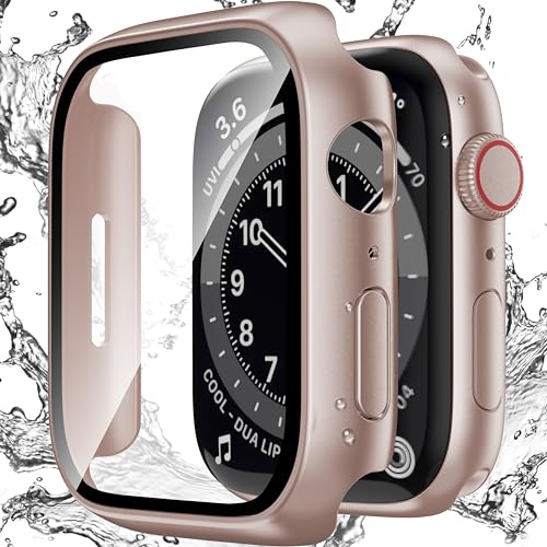 Zumyzu Kompatibel mit Apple Watch wasserdichte Hülle 41 mm Serie 9/8/7 mit Displayschutzfolie aus gehärtetem Glas, vollständige Abdeckung, Stoßstangen-Abdeckung für iWatch-Hülle, 41 mm, Roségold von Zumyzu
