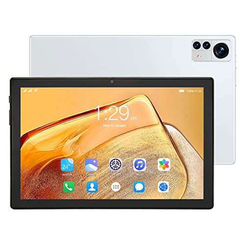 10-Zoll-Tablet für Android 11, 1080P HD-IPS-Bildschirm-Gaming-Tablets für Unterhaltungsarbeiten, 6 GB/256 GB, Dual-SIM-4G-Anruf, 16 MP/32 MP-Dual-Kameras, 2,4 G/5 G WiFi, GPS, 7000-mAh-Akku(Silber) von Zunate