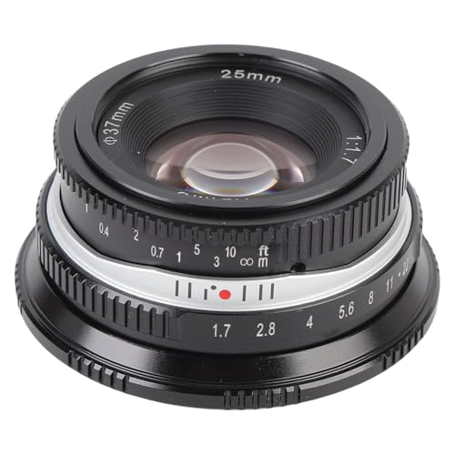 25mm F1.7 F22 Handbuch Kameraobjektiv, Halbrahmen/APS-C Großer Blende Manuelle Fokusobjektiv mit Vorderer Kappe für G1 G2 G3 G5 G6 G7 M4 / 3 Spiegelloser Kamera Montieren (Black) von Zunate