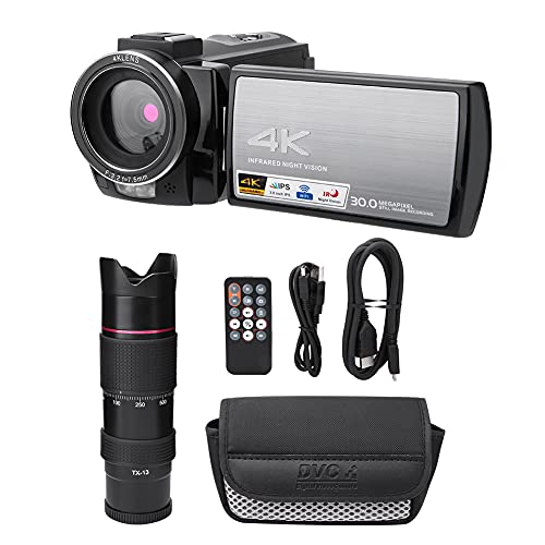 4K Digitale Videokamera, UHD 30M 16X Intelligenter Zoom WiFi IR Nachtsicht Elektronischer Verwacklungs DV Aufzeichnungs Camcorder mit 270 Grad Drehung 3 Zoll Touchscreen (Standard + Tele-Fernglas) von Zunate