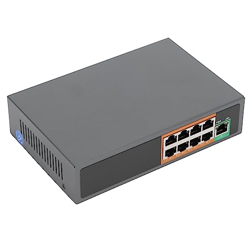 9 Port PoE+ Switch (POE 1 Bis 8 Ports mit 1 Ethernet Uplink Gigabit Ethernet Adapter), 10/100Mbps, 30W, 802.3at 8 X 10/100Mbps RJ45, für IP Kameras CCTV Sicherheitssysteme Robustes (EU-Stecker) von Zunate